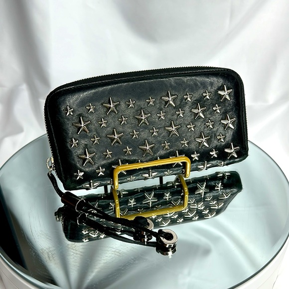 JIMMY CHOO FILIPA Star-embossed Leather Wallet Black Leather Signat… - Picture 4 of 17